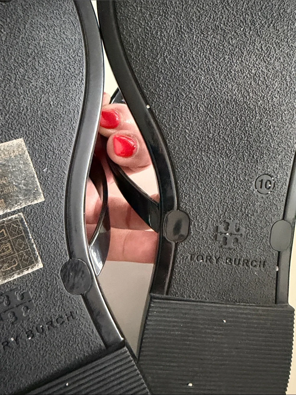 Tory Burch Black Square-Toe Thong Sandals with Subtle Gold Emblem - Picture 5 of 7